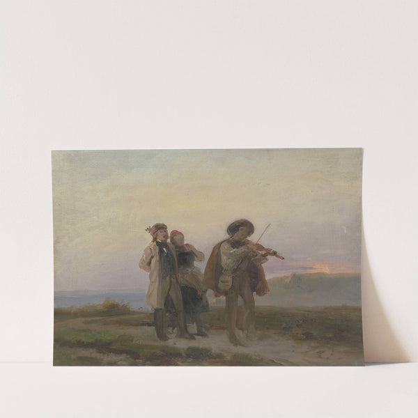 Abendlicher Spaziergang, Geiger und Bauernpaar auf den Feldern by Jakob Becker