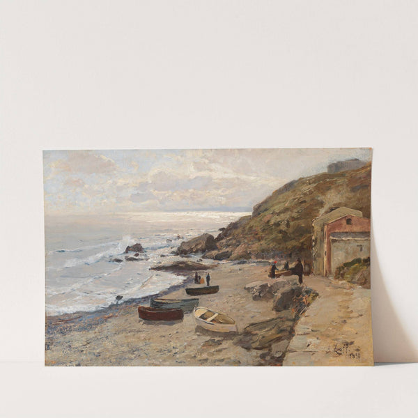 Abendstimmung mit Fischern an der Küste by Alfred Zoff