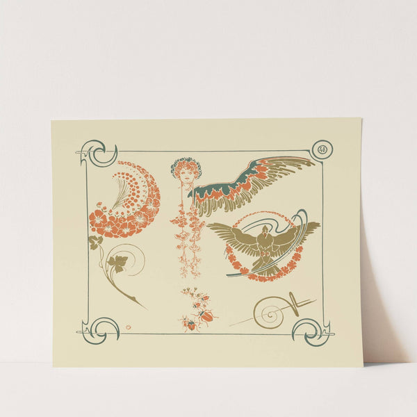 Abstract design based on flowers, angels, birds, beetles. (1900) by Alphonse Mucha