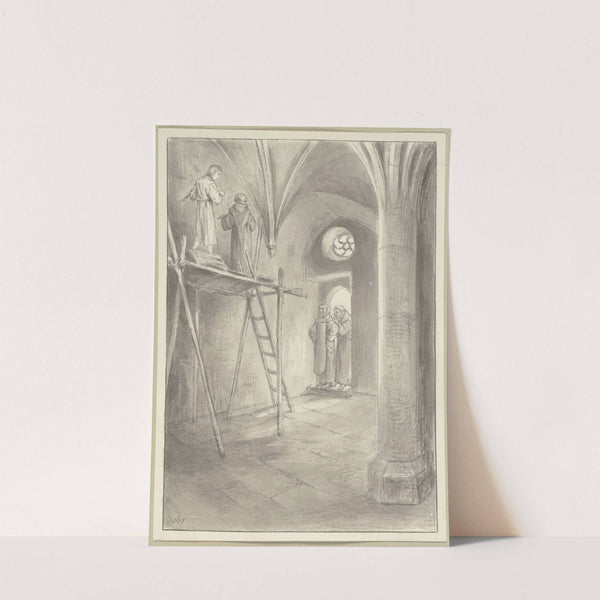 Abt Albrecht überrascht Diether beim Malen by Wilhelm Steinhausen