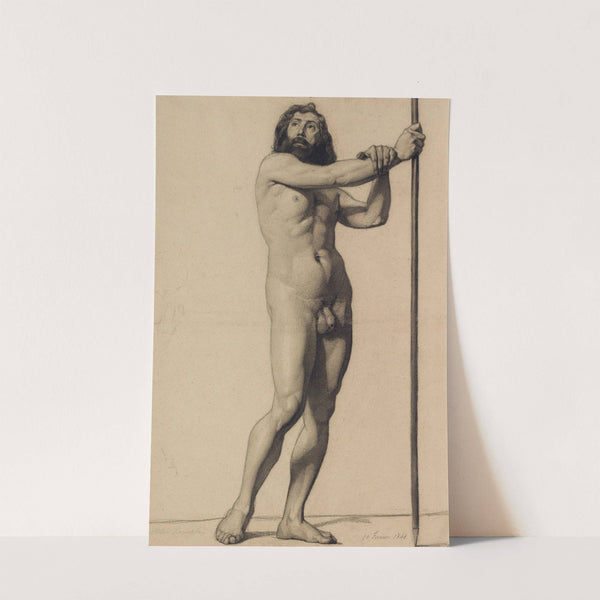Academic Figure Study; Male Nude Holding A Staff (1844) by Alfred Stevens
