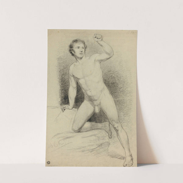 Academic Male Nude Leaning on Platform by Barend Cornelis Koekkoek