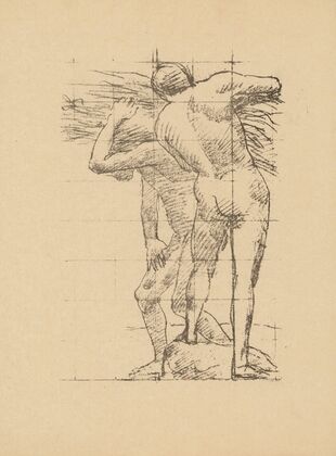 Académie, deux hommes nus de dos et de profil (1890s)