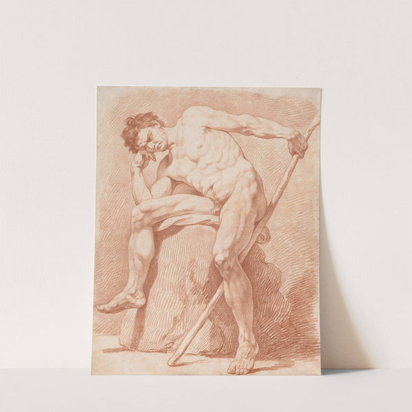 Academy of a Seated Nude Holding a Staff by Edmé Bouchardon