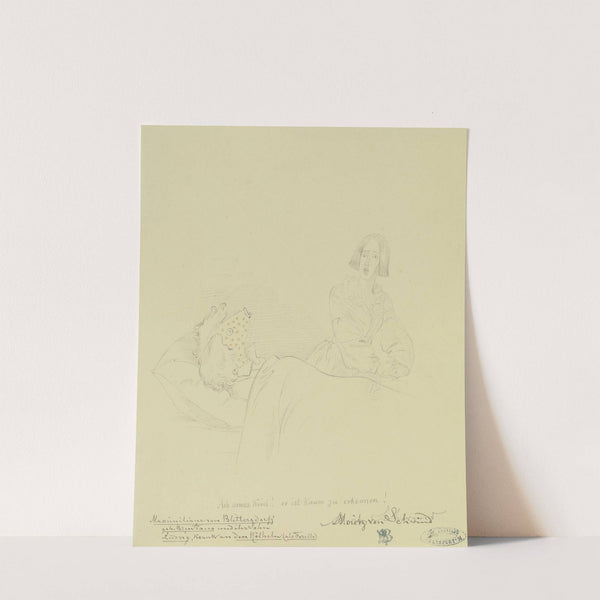 'Ach armes Kind! er ist kaum zu erkennen!' Maximiliane von Blittersdorf geb. Brentano und ihr Sohn Ludwig, krank an den Röteln (als Forelle) by Moritz von Schwind