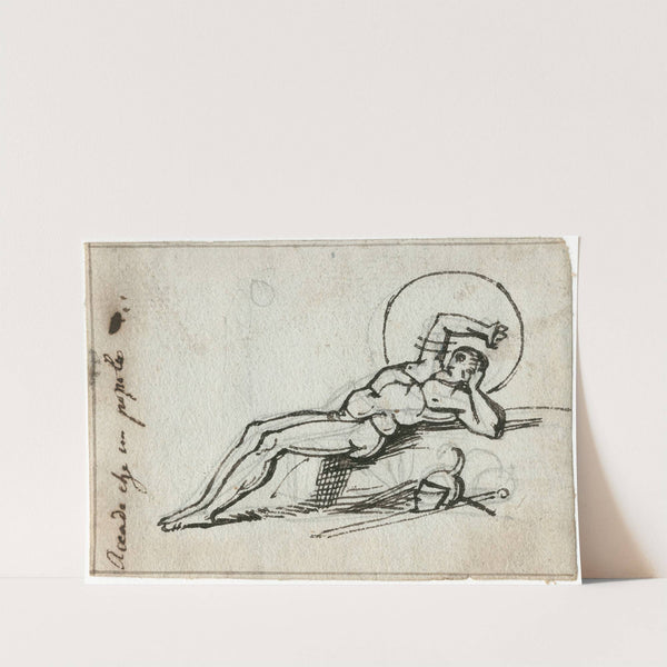 Achteroverliggende (rustende) krijger, met wapenrusting by David Humbert de Superville