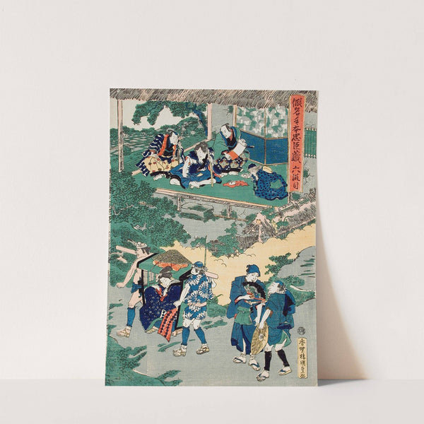 Act VI; Kampei Signing the Roll of the Forty-Seven Rōnin; Okaru, after Being Sold, is Taken by Palanquin to Kyoto Brothel by Utagawa Kunisada (Toyokuni III)