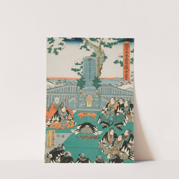 Act XI, End; The Rōnin Paying Homage to the Tomb of Enya at the Temple Sengakuji, Having Brought the Head of Moronao as an offering. by Utagawa Kunisada (Toyokuni III)