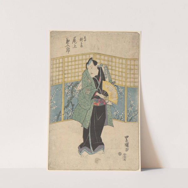 Actor in green robe with yellow fan by Toyokuni Utagawa