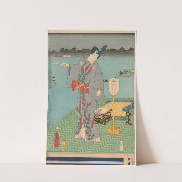 Actor in grey costume with red trim by Toyokuni Utagawa