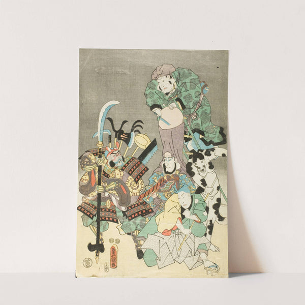 Actors as Ebisu, Fukurokuju, Benkei, Fox and Hunter in the Style of Ōtsu-e by Utagawa Kunisada (Toyokuni III)