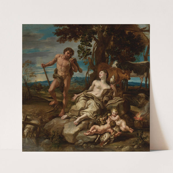 Adam And Eve With The Infants Cain And Abel by Lorenzo De''' Ferrari
