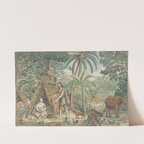 Adam en Eva in een utopisch dorpstafereel by Jan Brandes