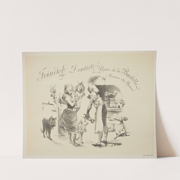 Address card of the Parisian dentist Feindel (1897) by Adolphe Léon Willette