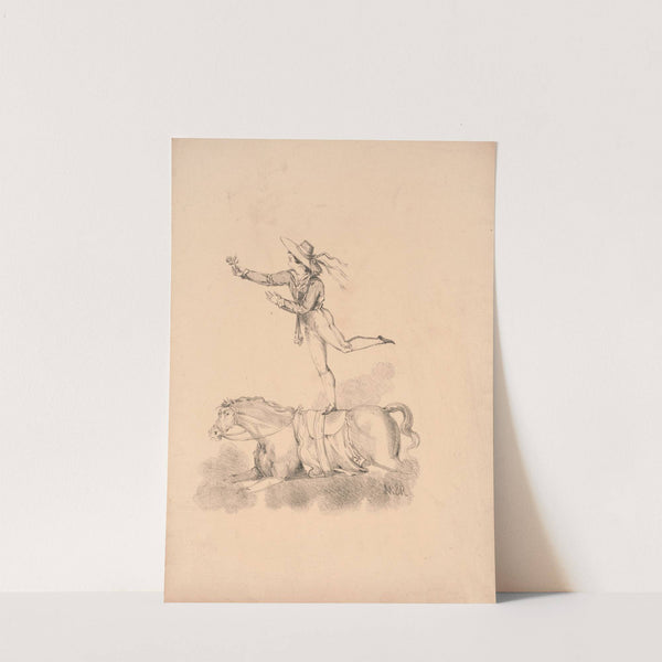 Adolphe Franconi standing on one leg on a saddle on the back of a horse (1820-1827) by Martha Sarah Rolls