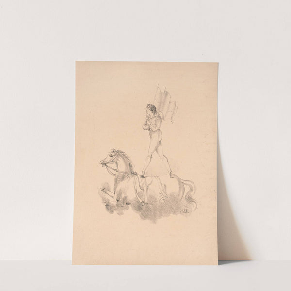 Adolphe Franconi standing on the back of a horse, facing left, legs spread (1820-1827) by Martha Sarah Rolls