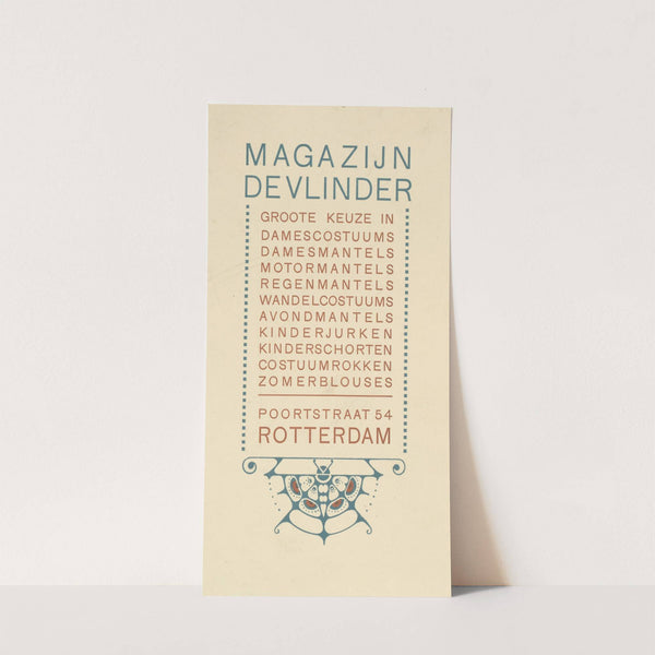Advertentie van Magazijn De Vlinder te Rotterdam by Reinier Willem Petrus de Vries