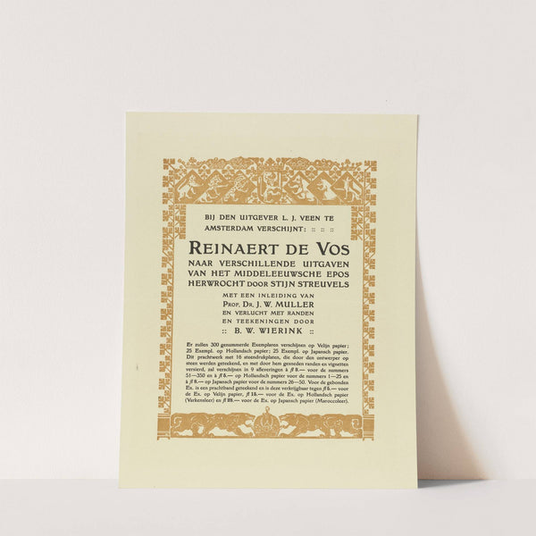 Advertentie voor Reinaert de Vos by Bernard Willem Wierink