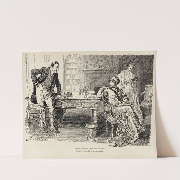 Advice to the mentally feeble – Go back to the stable as soon as possible (1916) by Charles Dana Gibson