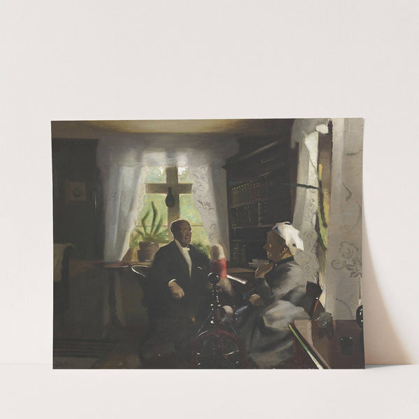 Ældre ægtepar i samtale i dagligstuen by Harald Slott-Møller