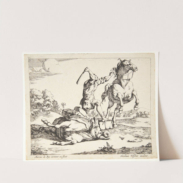 Æseldriver, der slår en hest Fablen om æslet og hesten by Marcus de Bye