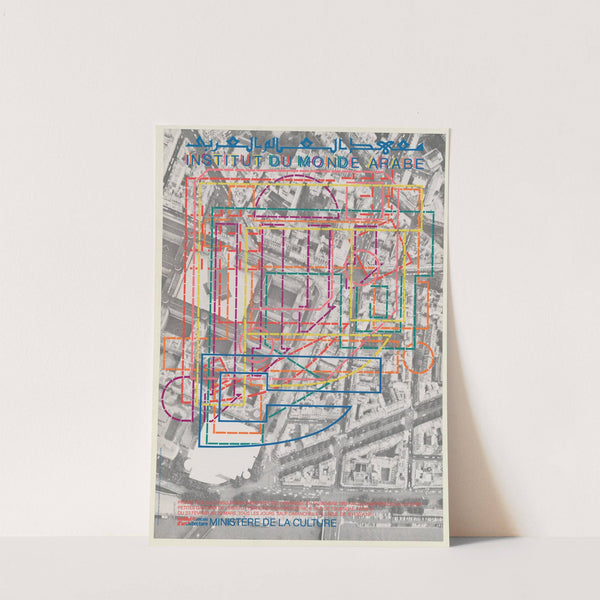 Affiche de l’Institut du Monde Arrabe Projets de la consultation d’architectes organisée en novembre 1981 par le Minis by Imprimerie Quotidienne
