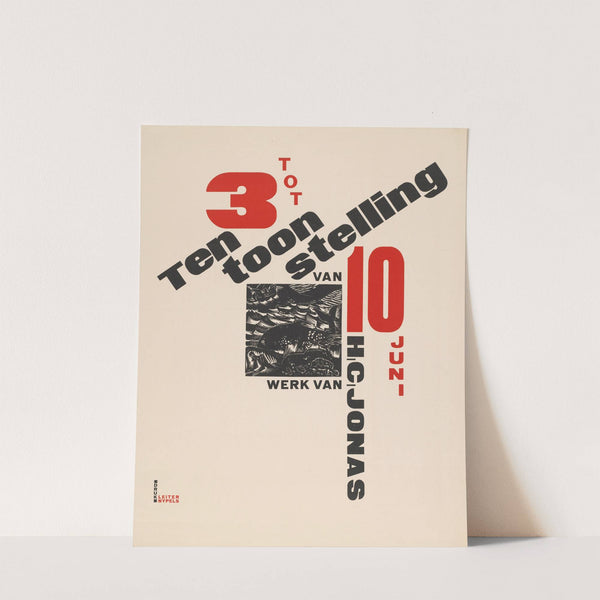 Affiche voor een tentoonstelling van werk H.C. Jonas. 3 tot 10 juni met prent van walvis en schipbreukeling (1888) by Henri Jonas