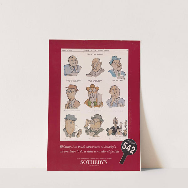 Affiche waarin Sotheby’s reclame maakt voor het bieden per nummer (c. 1990) by Henry Mayo Bateman