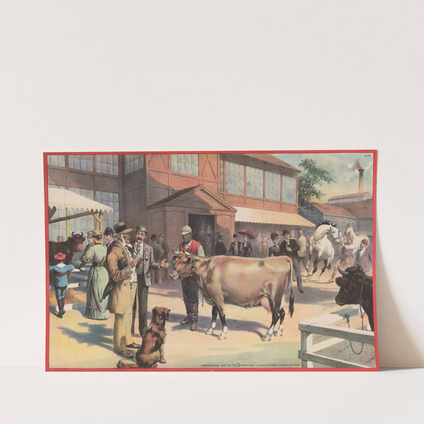African American man with cow, people and horses in background (1891) by Strobridge & Co. Lith
