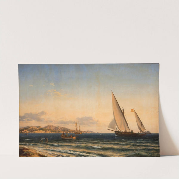 Aften ved Middelhavet. I baggrunden Marseille og øen If by Emanuel Larsen