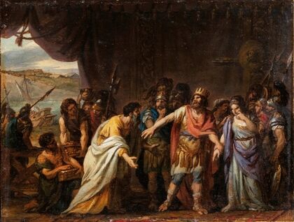 Agamemnon in his tent refusing to give Chryseis back to her father