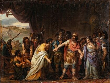 Agamemnon in his tent refusing to give chryseis back to her father