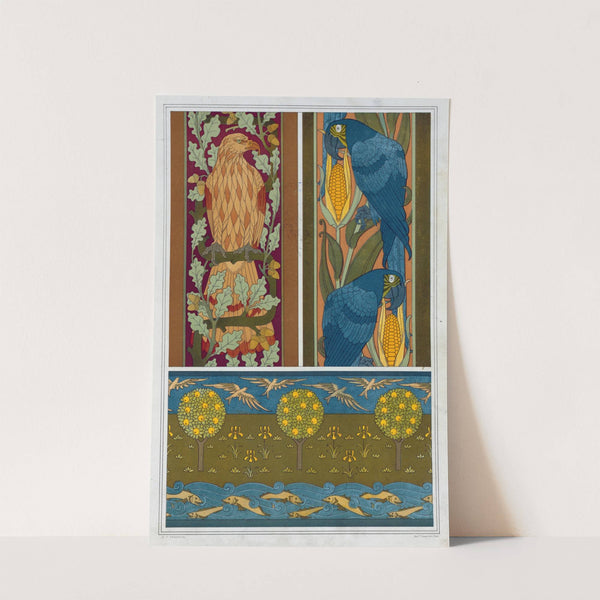 Aigle et chêne, aras et maïs, bordures. Poissons et oiseaux, frise. by Maurice Pillard Verneuil