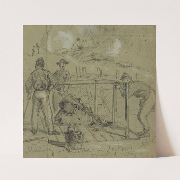 Aiming a Mortar, in Jacksons Connecticut battery (1864) by Alfred Rudolph Waud