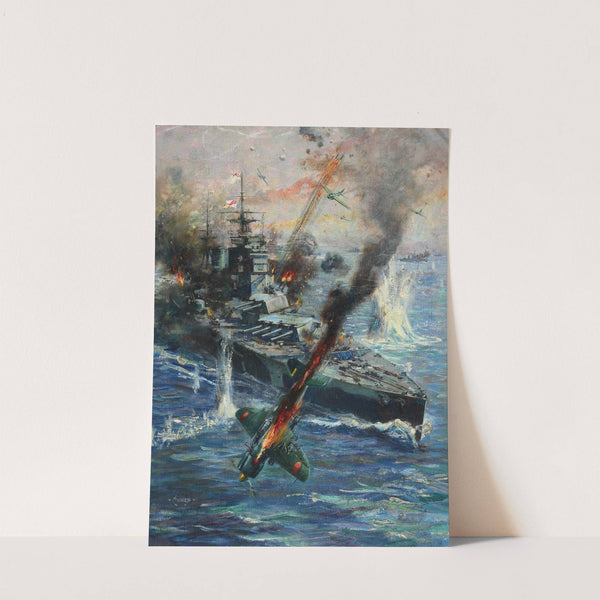 Aircraft attack British battleship by Terence Cuneo