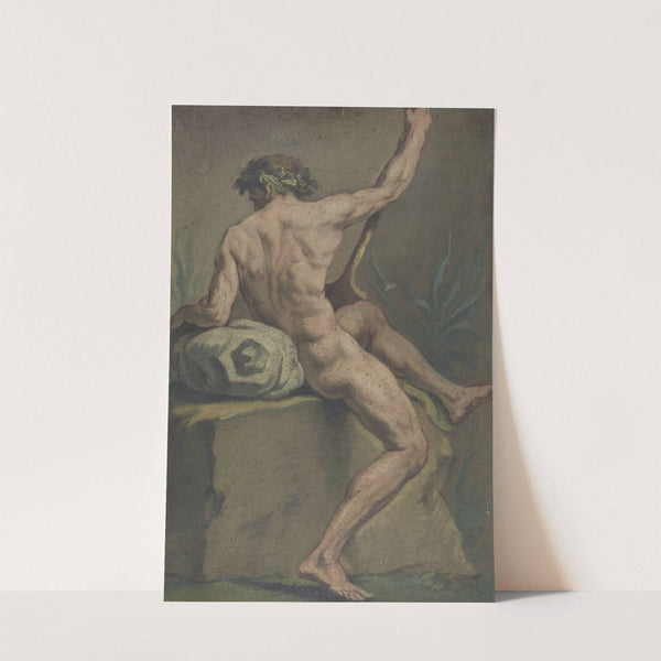 Akt eines sitzenden Mannes, halb vom Rücken gesehen by Josef Neher