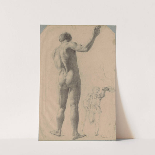 Akt męski stojący tyłem, studium oraz szkic chłopca o kuli, z tacą (1858) by Ignacy Jasiński