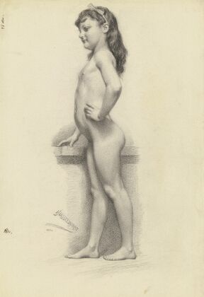 Akt nach einem kleinen Mädchen in ganzer Figur nach links