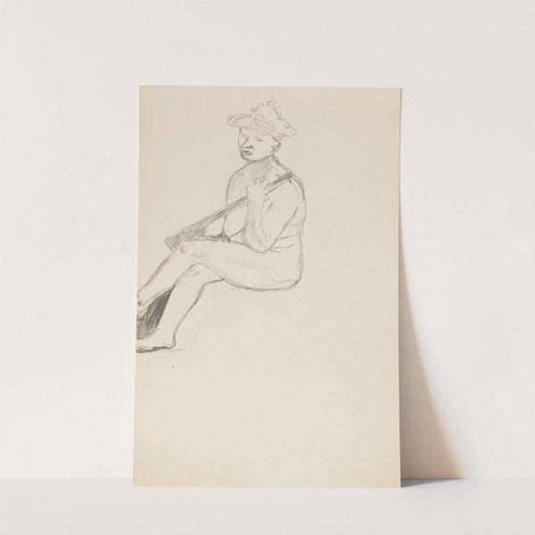 akt siedzącej kobiety trzymającej instrument muzyczny (1908) by Adolf Sternschuss