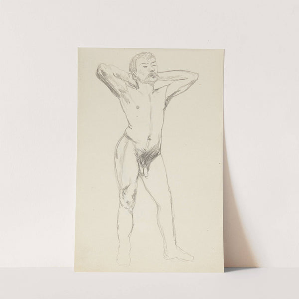 akt stojącego mężczyzny trzymającego ręce za głową (1908) by Adolf Sternschuss