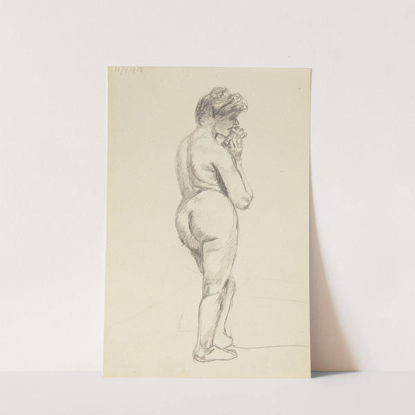 akt stojącej kobiety z uniesionymi dłońmi (1908) by Adolf Sternschuss