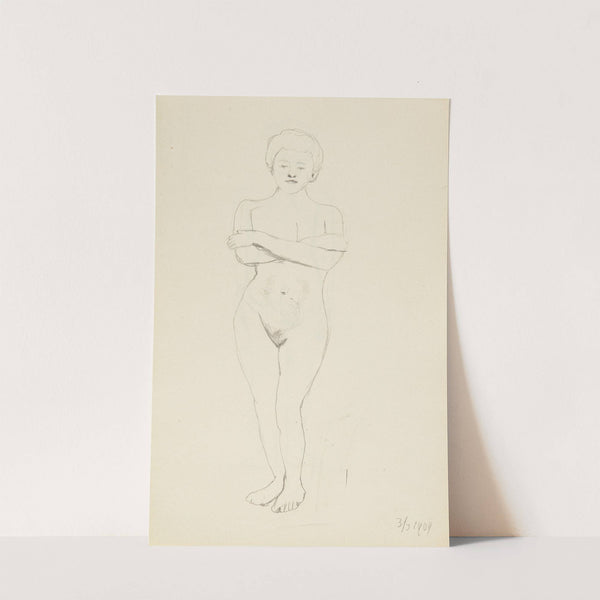 akt stojącej kobiety zasłaniającej rękoma biust (1909) by Adolf Sternschuss