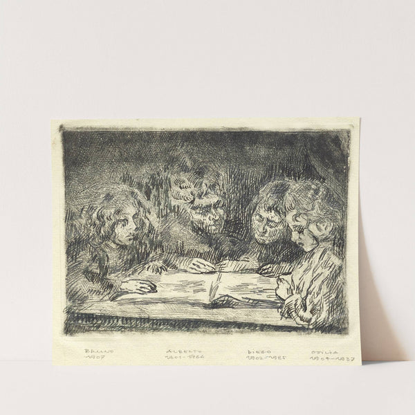 Alberto, Diego, Ottilia und Bruno beim Lesen by Giovanni Giacometti