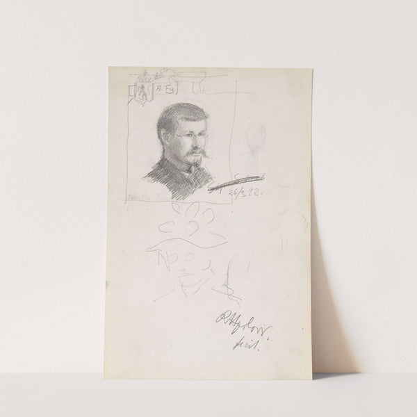 Aleksander Federley; riss av hode med flette; riss av kvinnehode by Signe Scheel