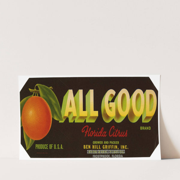 All Good Brand Florida Citrus Label (1930-1950)