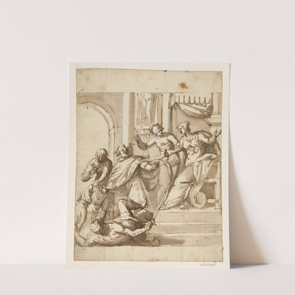 Allegorical composition with Justice restraining an enthroned queen by Antonio Aliense