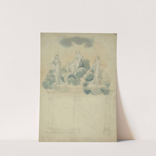 Allegorical scene of female figures in clouds atop columns by John Rubens Smith