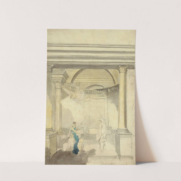 Allegorical scene of interior with columns, Minerva, Fame, and other figures by John Rubens Smith