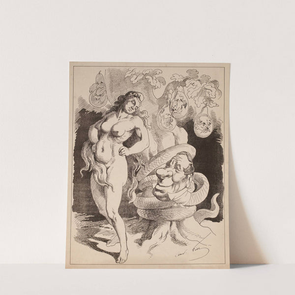 Allégorie de la République tentée par un homme serpent pour manger une des quatre poires de l’arbre by André Gill