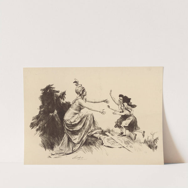 Allégorie féminine guerrière piétinant des armes allemandes et accueillant de jeunes enfants (1914-1918) by Émile Friant